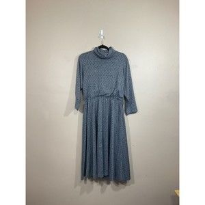 VTG Womens Polka Dot Midi Dress Gray Black Retro Minimalist Mock Neck Size 14